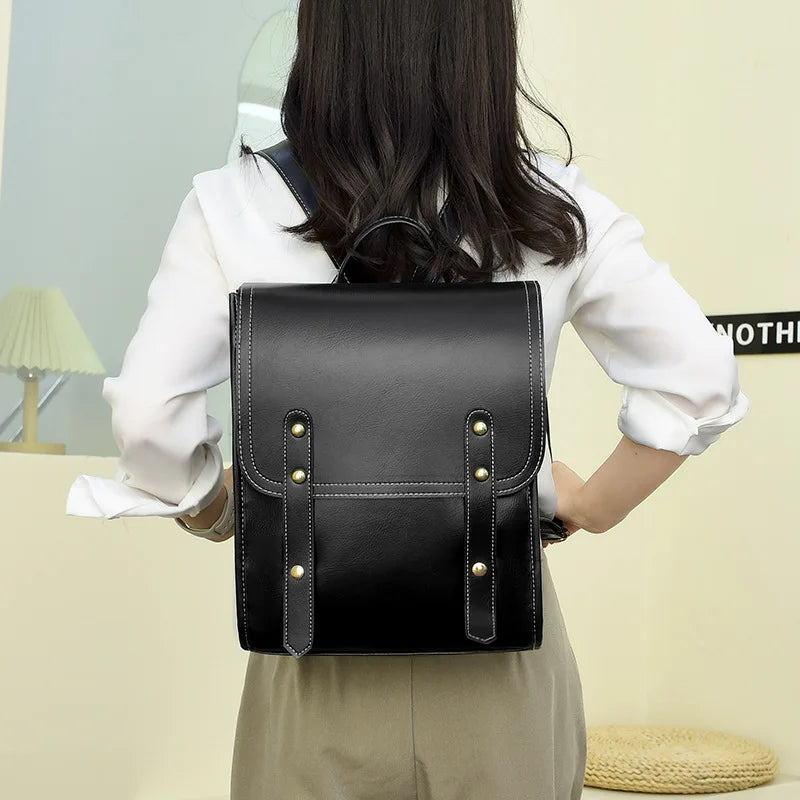 Vintage PU Leather Women Backpacks School Bagpack 13inch Laptop Bag