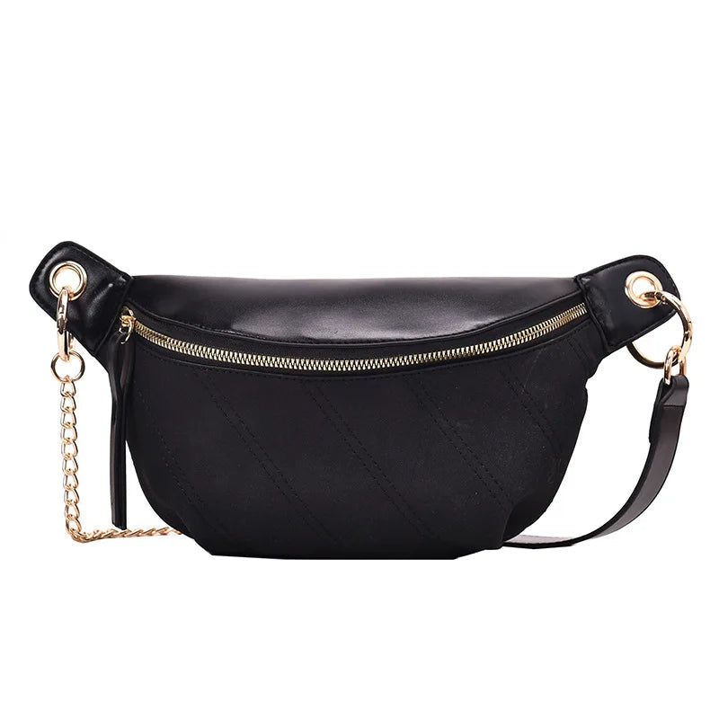 Vintage Scrub Leather Waist Bag Belt Chain Fanny Pack Banana Women Waist Pack