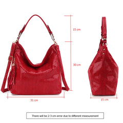 Vintage Serpentine Leather Women Handbag Big Shoulder Bag