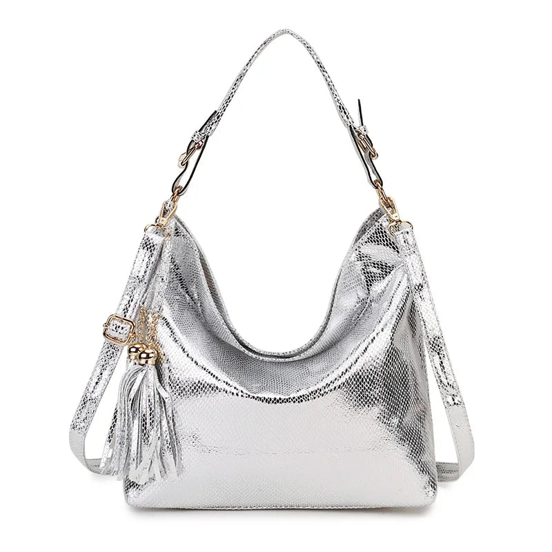 Vintage Serpentine Leather Women Handbag Big Shoulder Bag
