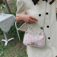 Vintage Canvas Shoulder Bag Metal Chain Women Small Handbag