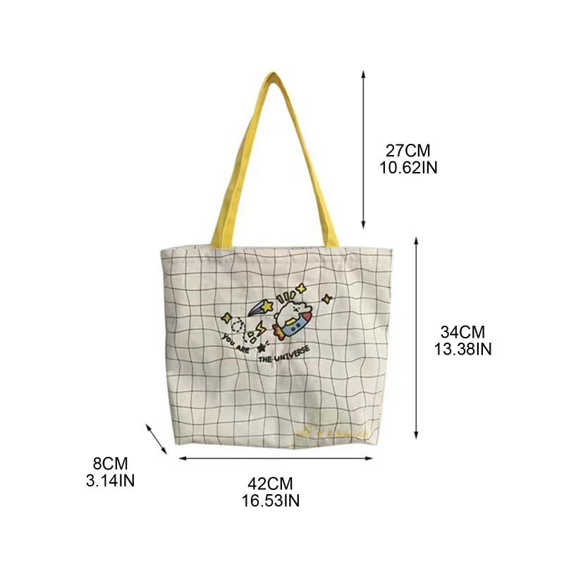 Vintage Canvas Embroidered Shoulder Bag Plaid Tote Gift