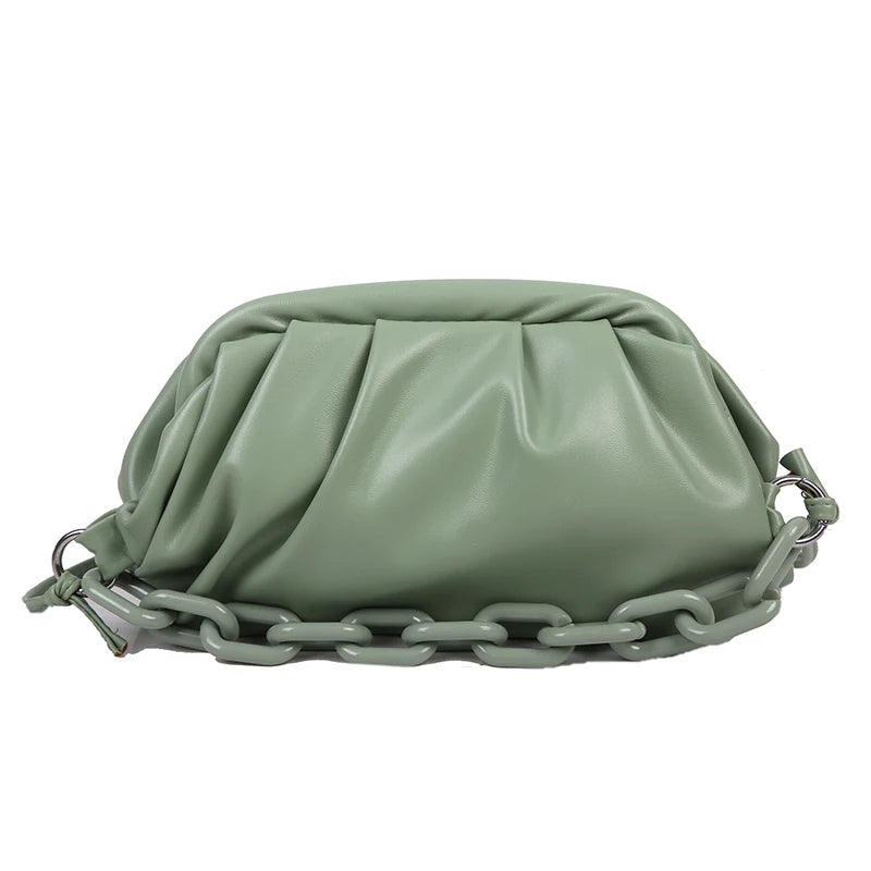 Vintage Shoulder Bag Women Chain Small Clip Solid PU Cloud Crossbody Bags