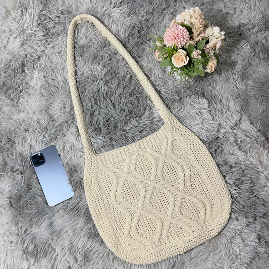Vintage Knitted Shoulder Bag Women Winter Large Capacity Purse Handbag