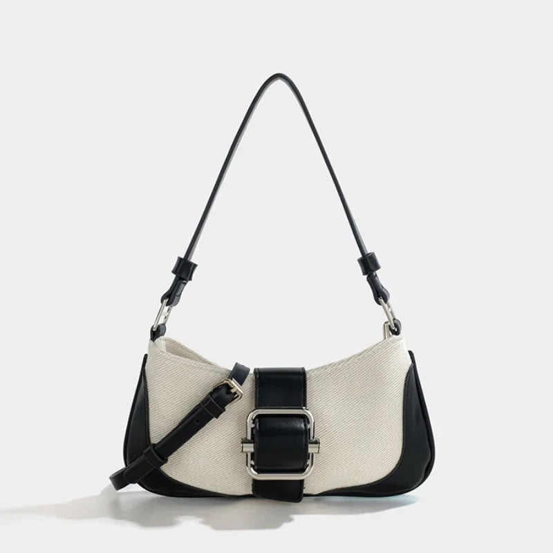 Vintage Canvas and Leather Shoulder Bag for Women