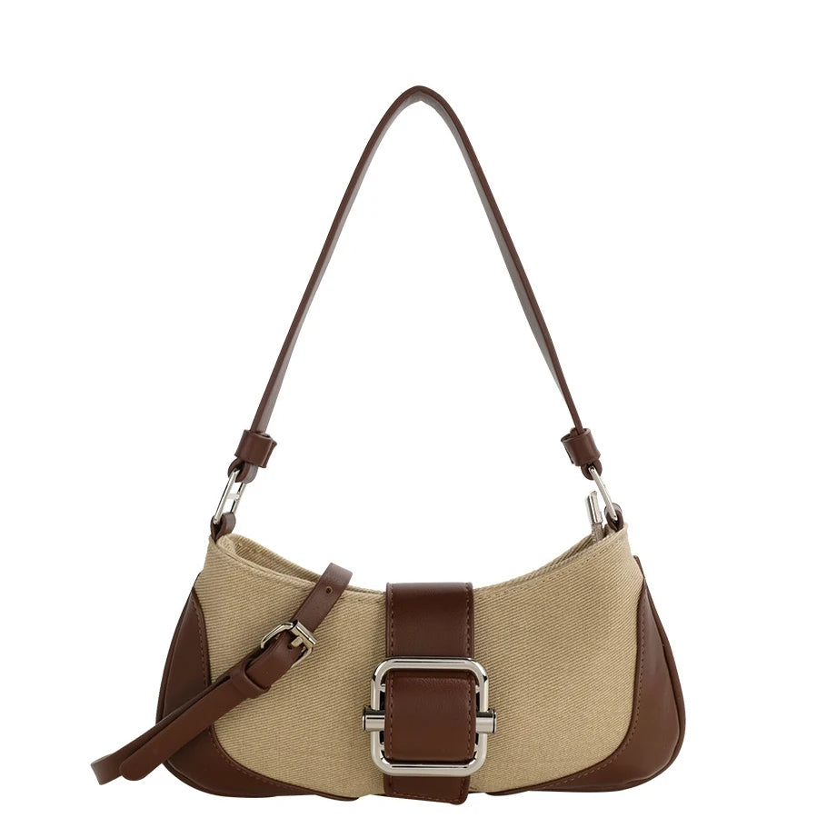 Vintage Canvas and Leather Shoulder Bag for Women