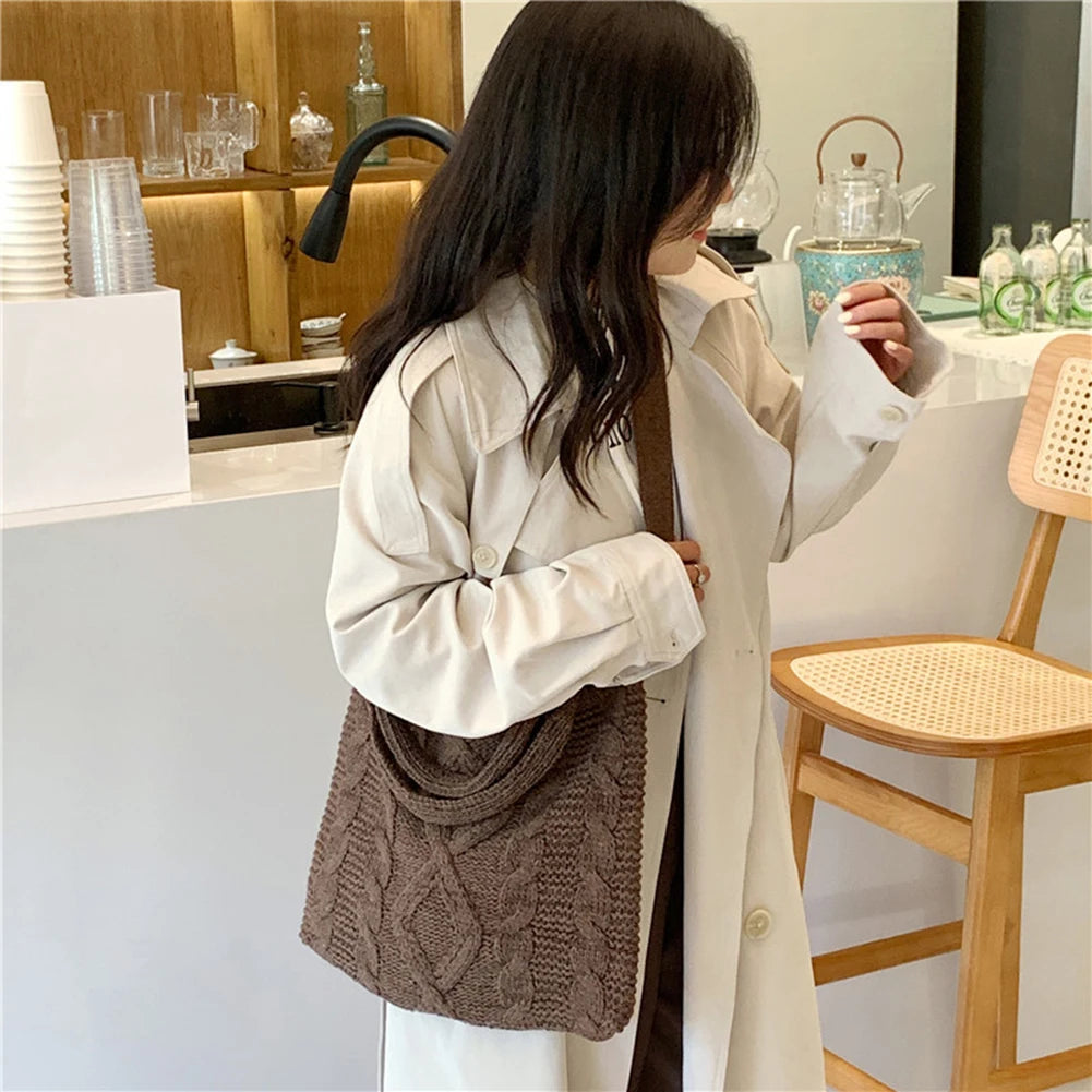 Vintage Knitted Crossbody Handbags Top-handle Bags Large Capacity Portable Purse
