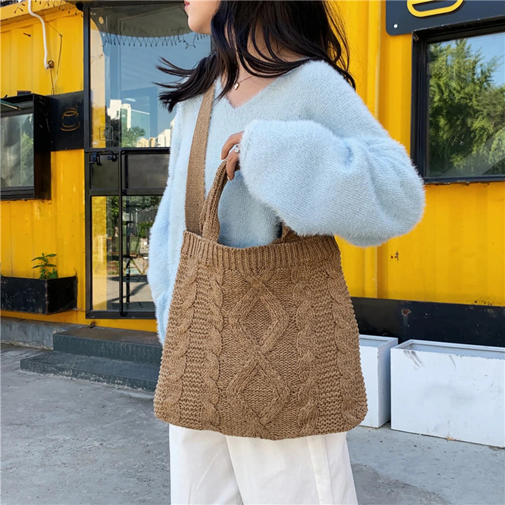 Vintage Knitted Crossbody Handbags Top-handle Bags Large Capacity Portable Purse