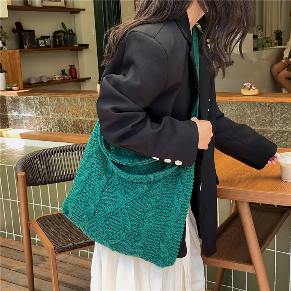 Vintage Knitted Crossbody Handbags Top-handle Bags Large Capacity Portable Purse