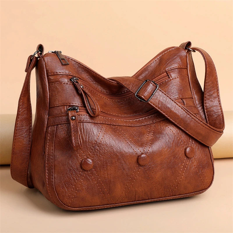 Vintage Washed PU Leather Crossbody Bag Large Capacity Lady Handbag