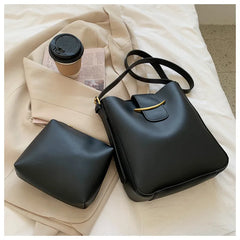 Vintage PU Leather Bucket Bag Shoulder Bags for Women Crossbody Handbag 2 Pcs