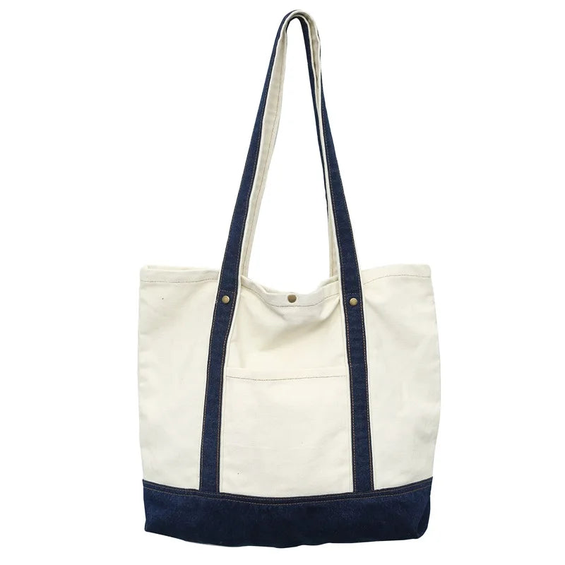 Vintage Canvas Large Capacity Handbag for Women Girl Patchwork Shoulder Bag