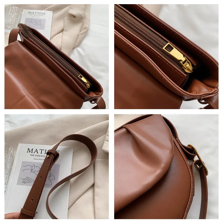 Vintage PU Leather Underarm Crossbody Shoulder Bags for Women Small Saddle Bags