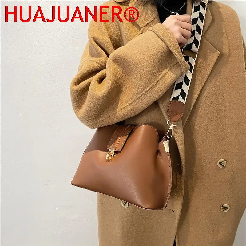 Vintage PU Leather Bucket Crossbody Bags For Women LEFTSIDE Lady Shoulder Handba