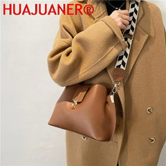Vintage PU Leather Bucket Crossbody Bags For Women LEFTSIDE Lady Shoulder Handba