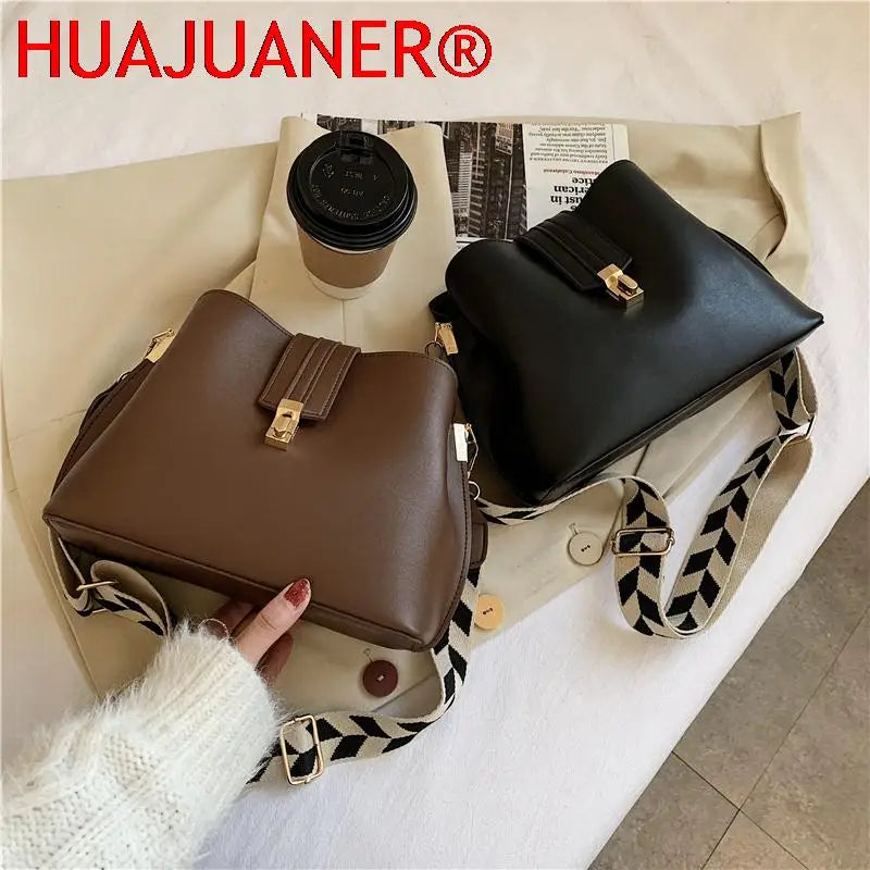 Vintage PU Leather Bucket Crossbody Bags For Women LEFTSIDE Lady Shoulder Handba