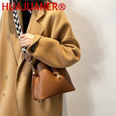 Vintage PU Leather Bucket Crossbody Bags For Women LEFTSIDE Lady Shoulder Handba
