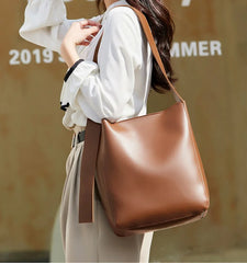 Vintage Women Bucket Bag Handbag Large Capacity Shoulder Totes Solid Underarm
