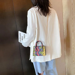 Vintage Snake Print Mini Shoulder Bag for Women PU Leisure Chain Bag