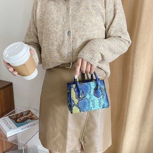 Vintage Snake Print Mini Shoulder Bag for Women PU Leisure Chain Bag