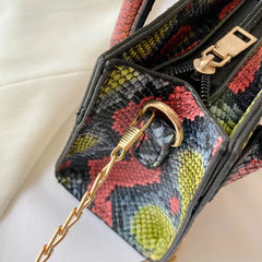 Vintage Snake Print Mini Shoulder Bag for Women PU Leisure Chain Bag