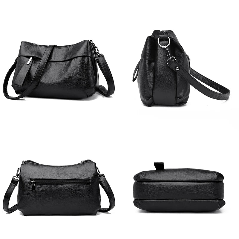 Vintage Soft Leather Crossbody Bag Small Handbag Square Shoulder Messenger Purse