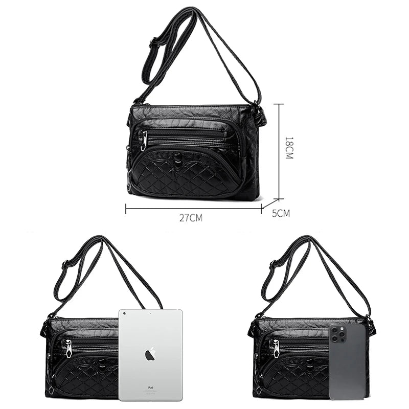 Vintage Soft Leather Shoulder Bags Women's Spacious Handbag Casual Messenger Bag