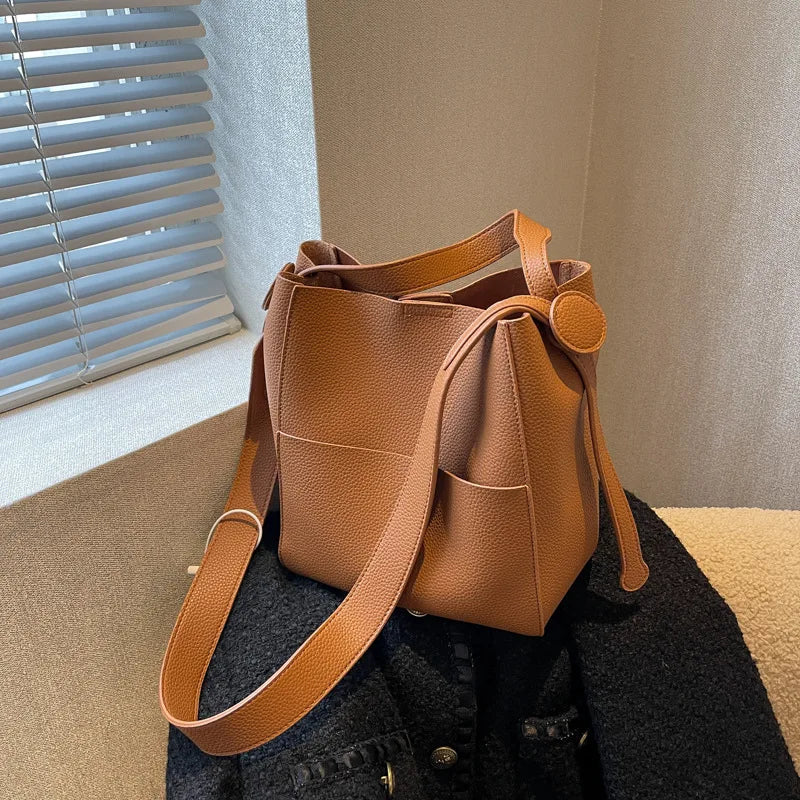 Vintage Soft PU Leather Bucket Crossbody Bags for Women