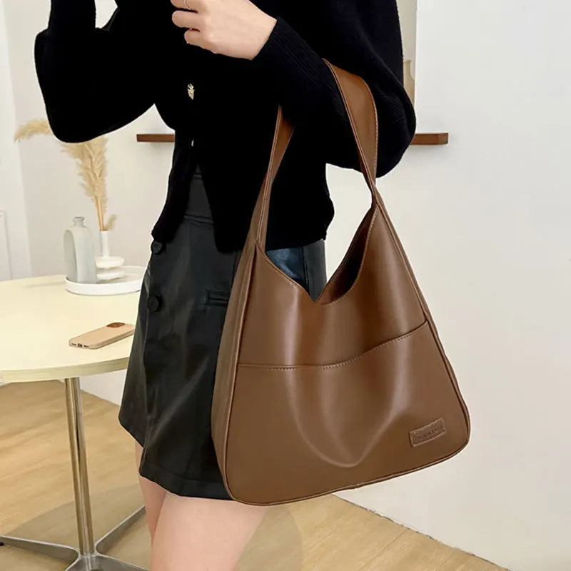 Vintage PU Leather Shoulder Tote Bag For Women Hasp Handbag