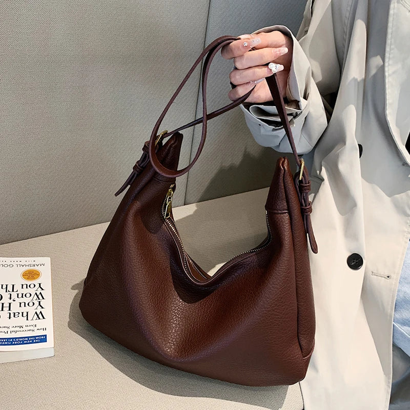 Vintage Solid Crossbody Bag for Women PU Handbag Hobo Bag