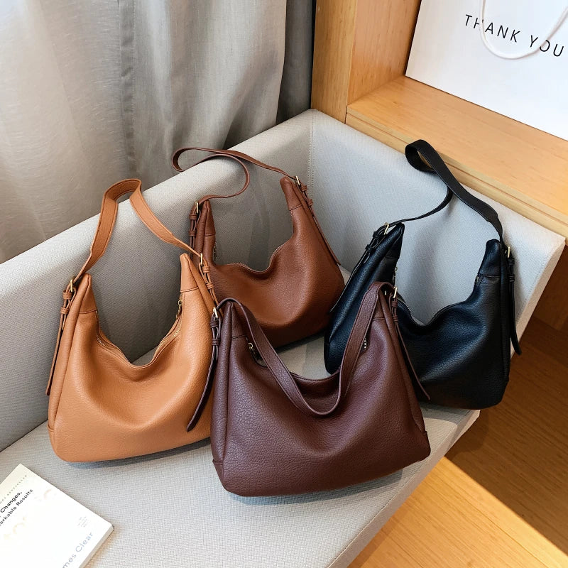 Vintage Solid Crossbody Bag for Women PU Handbag Hobo Bag