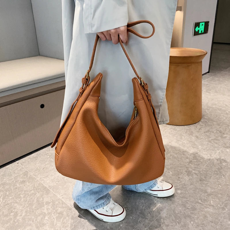 Vintage Solid Crossbody Bag for Women PU Handbag Hobo Bag