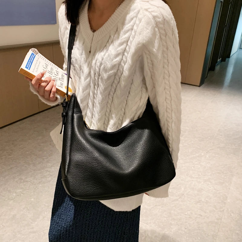 Vintage Solid Crossbody Bag for Women PU Handbag Hobo Bag