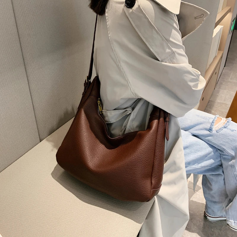 Vintage Solid Crossbody Bag for Women PU Handbag Hobo Bag