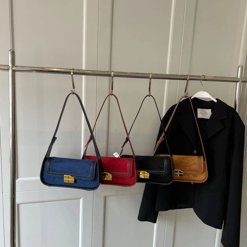 Vintage Nubuck Leather Shoulder Bag for Women Winter Handbag