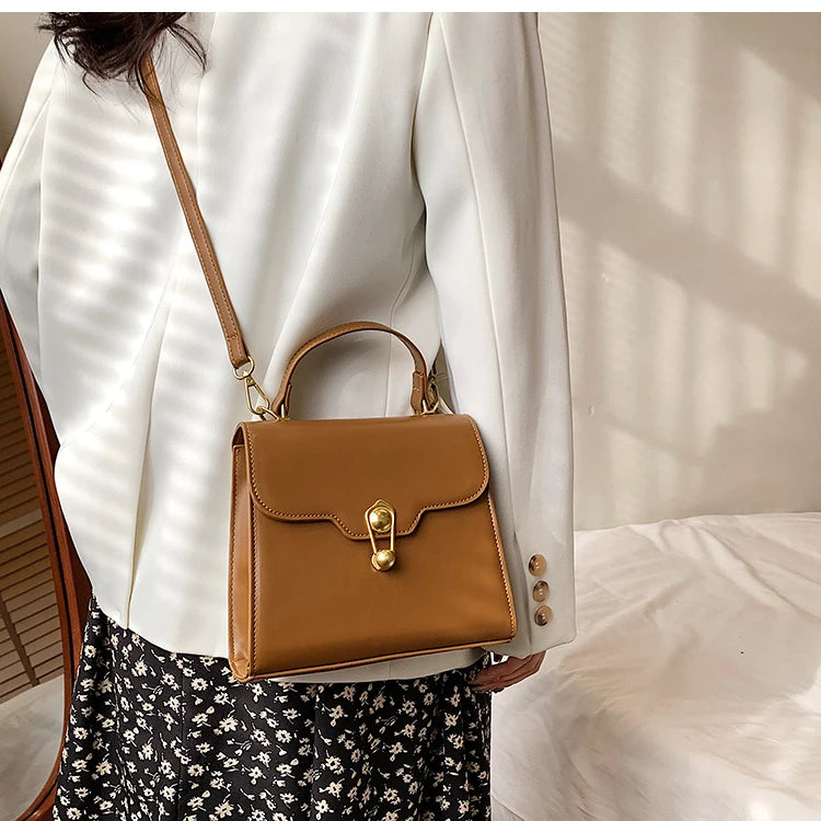 Vintage Square Tote Bag PU Leather Women's Handbag