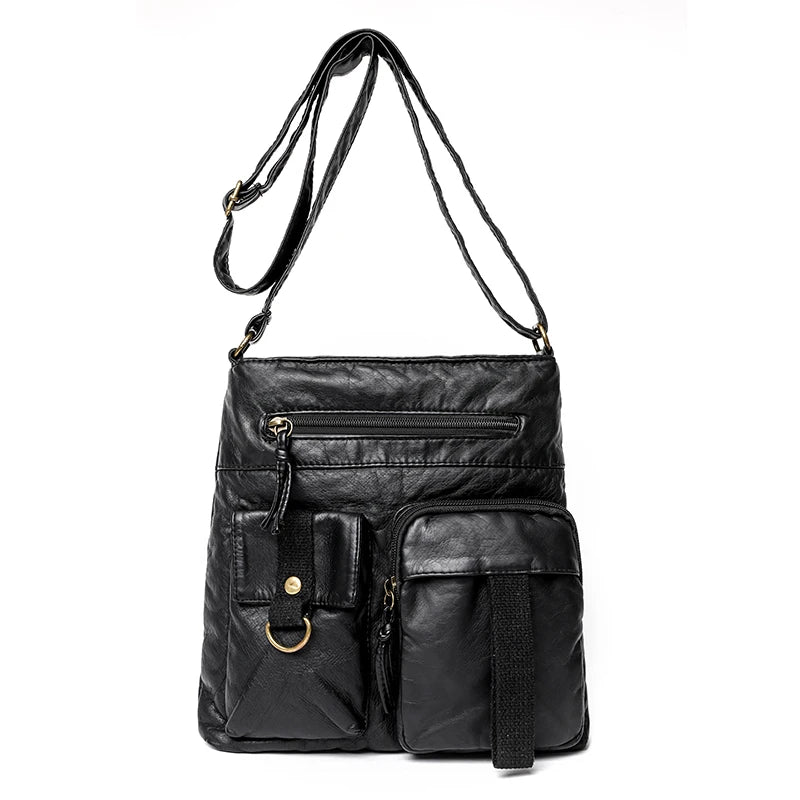 Vintage Square Wash Leather Women's Shoulder Bag Ladies Messenger Bag