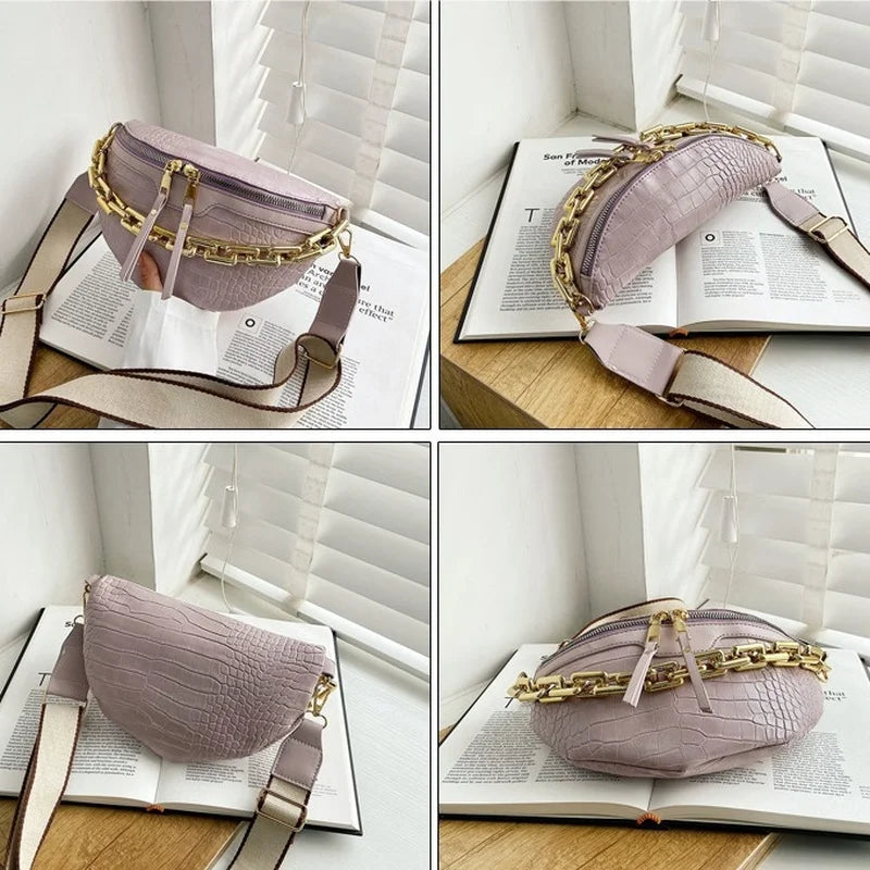 Vintage Stone Pattern PU Leather Waist Bags For Women