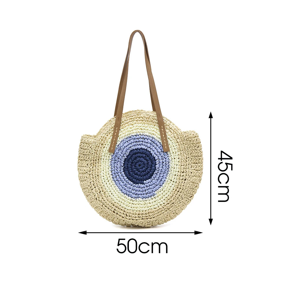 Vintage Straw Bag Round Rattan Bags Summer Beach Ladies Circle Shoulder Bag
