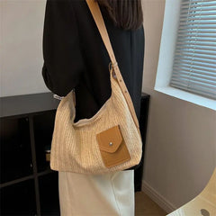 Vintage Straw Shoulder Bags Women Patchwork Underarm Bag