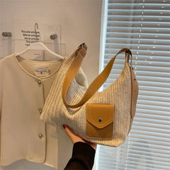 Vintage Straw Shoulder Bags Women Patchwork Underarm Bag
