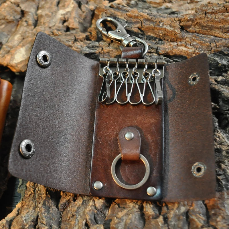 Vintage Leather Key Holder Housekeeper Key Organizer Keychain Wallet
