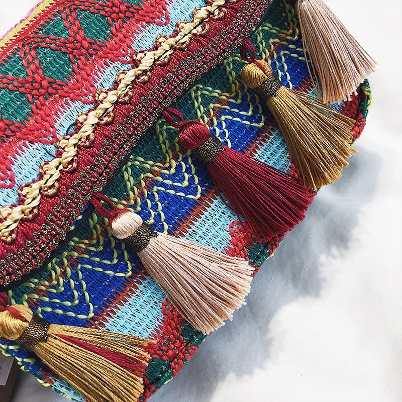 Vintage Tassel Weave Small Bag for Women Embroidery Shoulder Crossbody Travel