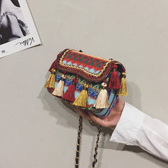 Vintage Tassel Weave Small Bag for Women Embroidery Shoulder Crossbody Travel