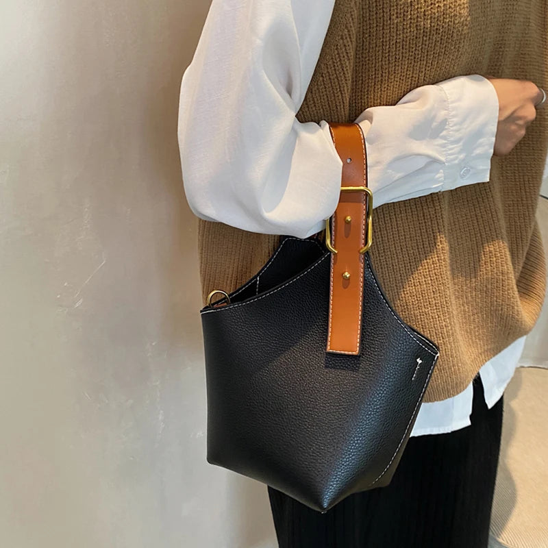 Vintage Tote Bucket Bag PU Leather Crossbody Shoulder Bags for Women