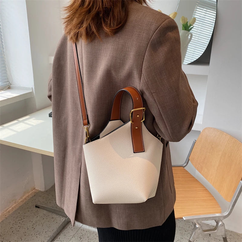 Vintage Tote Bucket Bag PU Leather Crossbody Shoulder Bags for Women