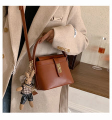 Vintage Bucket Bag Winter PU Leather Women Handbag