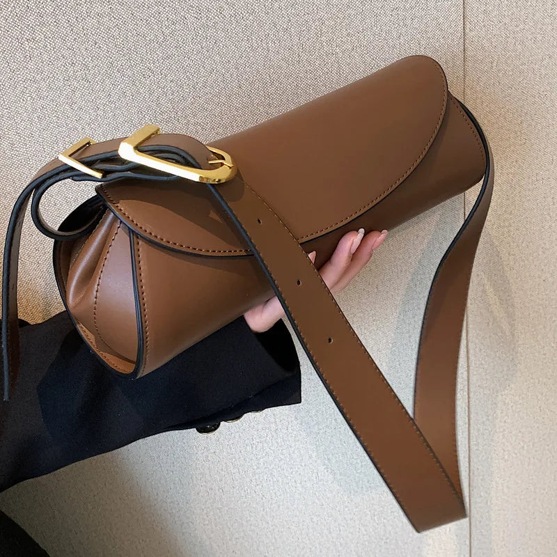 Vintage PU Leather Wide Strap Shoulder Bag for Women