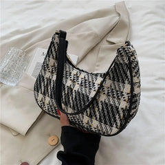 Vintage Plaid Canvas Shoulder Bag for Women