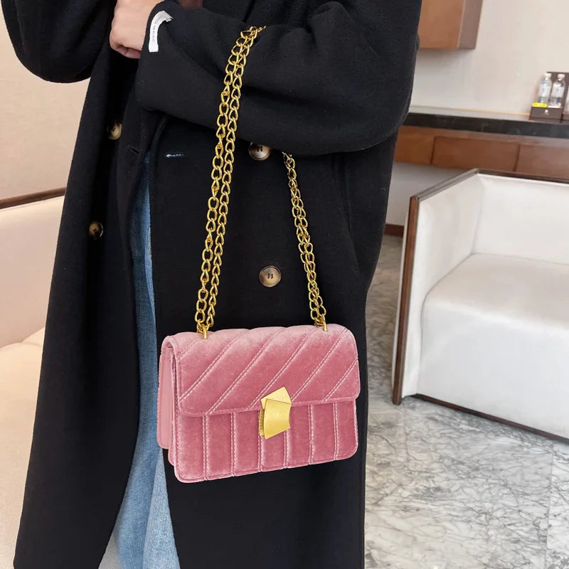 Vintage Velvet Leather Crossbody Shoulder Bag for Women Winter Tote Purse